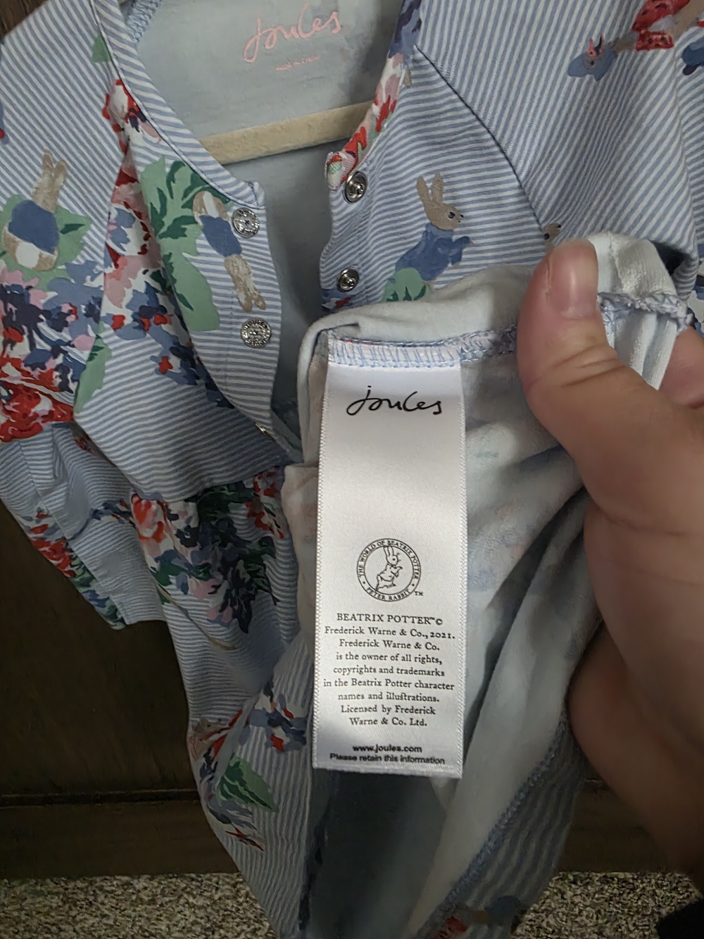 Joules x Beatrix Potter Light Blue Floral Long-Sleeve Dress - Picture 4 of 5